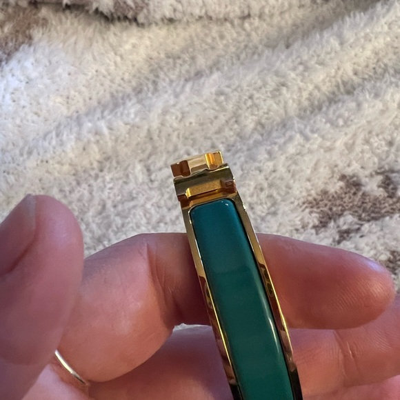 Hermes H Chic Gold and Teal Enamel Bracelet - Picture 5 of 5